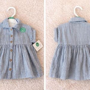 Little Planet by Carter’s Striped Dress 0-3M 🌿 Organic Cotton Blue Button Front